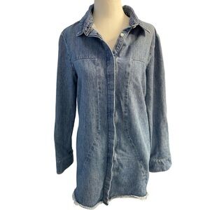 RtA Long Sleeve Button-Up Top Genevieve Industrial Shirt Dress In Denim Sz M